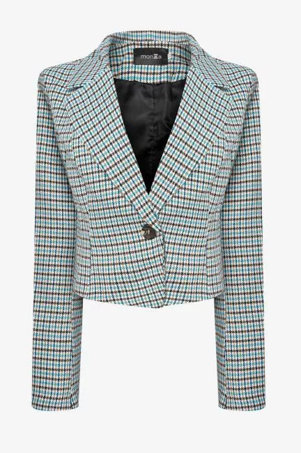 Кроп пиджак с принтом гусиная лапка