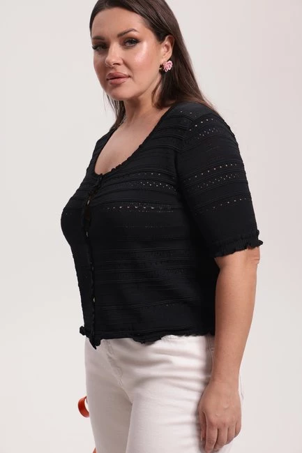 Кардиган с коротким рукавом и перфорацией – фото – Plus Size 50–64 – Моно-Стиль