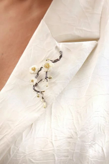 Брошь Сакура серебро