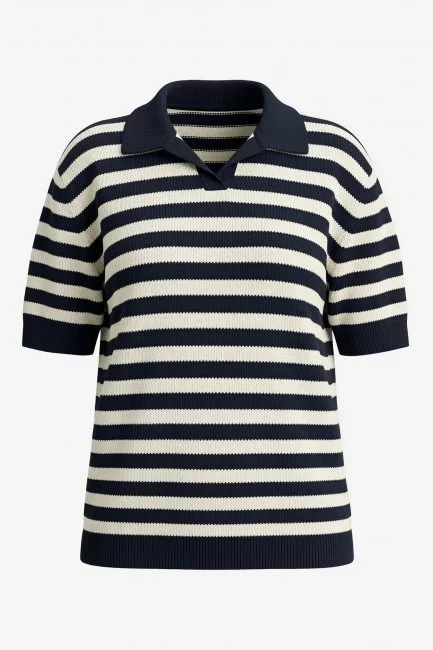 Джемпер поло в полоску с коротким рукавом