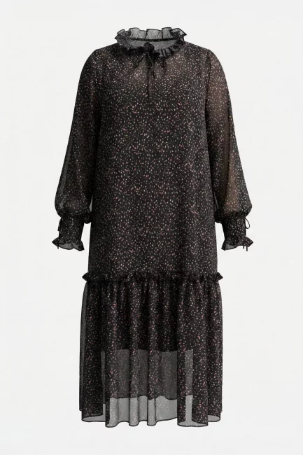 Платье трапеция из шифона с воланами и подкладкой