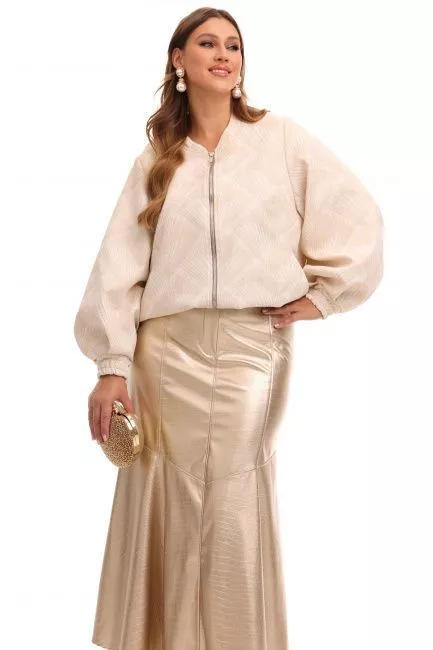 Бомбер из фактурной ткани с металлизированным принтом