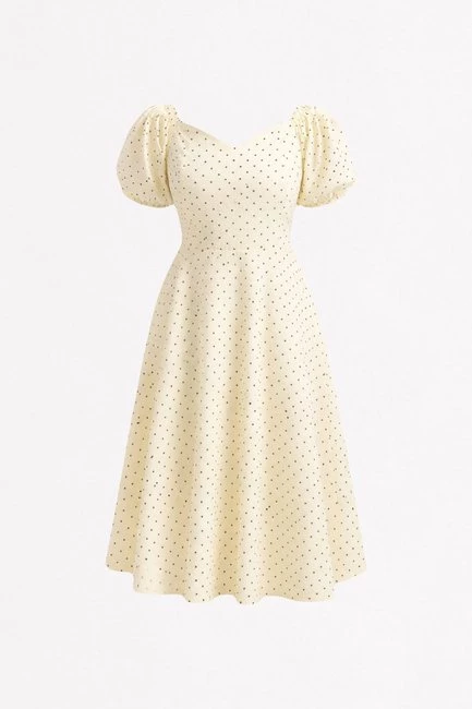 Платье со спущенным плечом и принтом горох – большой размер Plus Size – фото каталога