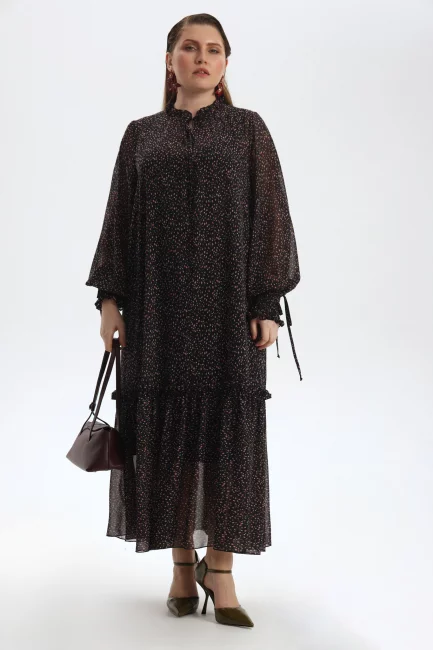 Платье трапеция из шифона с воланами и подкладкой