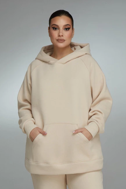 Худи relaxed fit бежевого цвета с начесом
