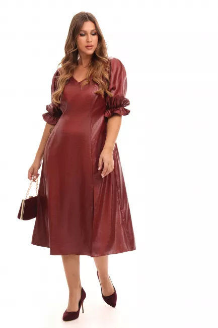 Платье с рукавом фонарик из ткани с эффектом лаке