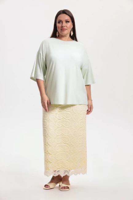 Юбка карандаш из желтого кружева на подкладке – фото – Plus Size 50–64 – Моно-Стиль