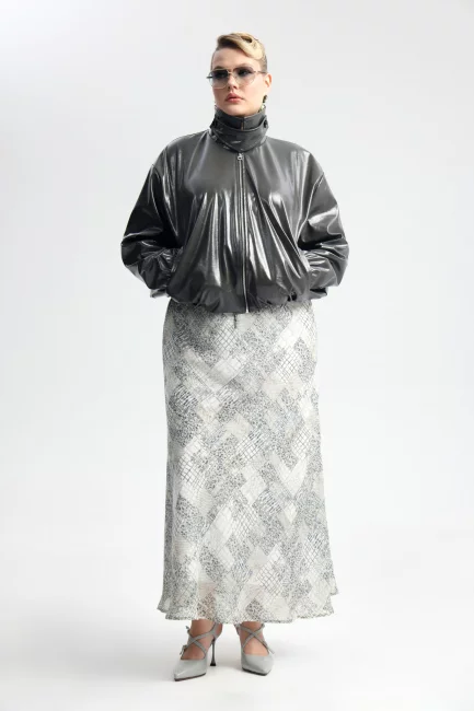 Юбка макси из поливискозы с серым принтом