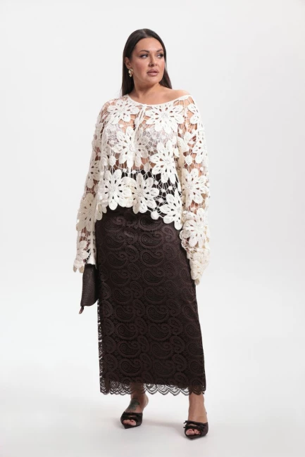 Кардиган кроше с вязкой цветы – фото – Plus Size 50–64 – Моно-Стиль