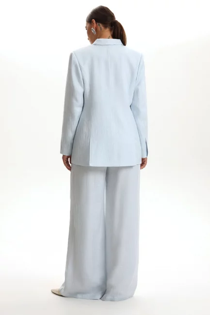 Брюки палаццо из голубого льна