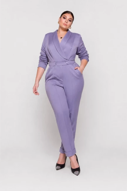 Комбинезон из смесовой вискозы с шалевым воротником – фото – Plus Size 50–64 – Моно-Стиль