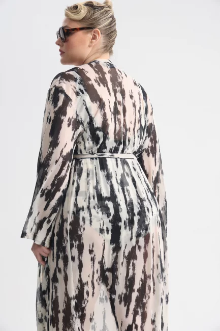 Кардиган парео из сетки с черно-белым принтом