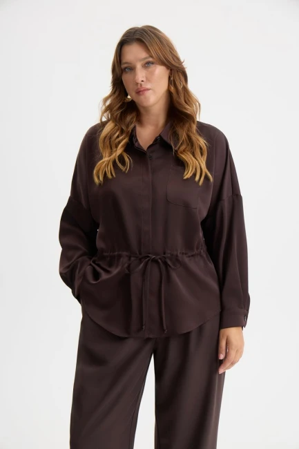 Блузка с длинным рукавом в стиле сафари – фото – Plus Size 50–64 – Моно-Стиль
