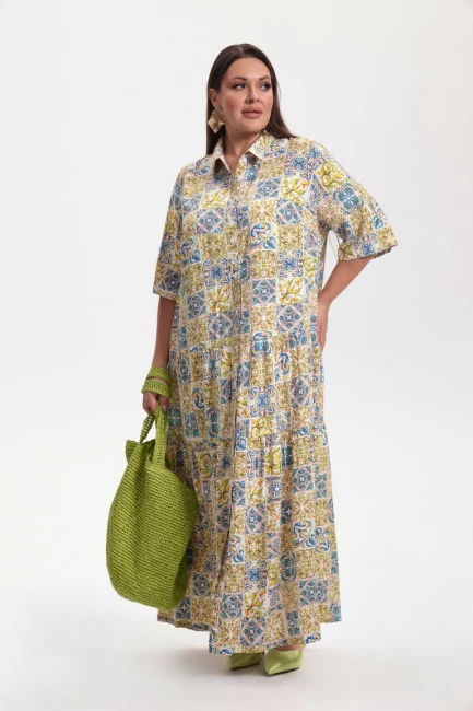 Платье трапеция с воланами и принтом из вискозы – фото – Plus Size 50–64 – Моно-Стиль