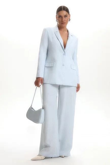 Брюки палаццо из голубого льна