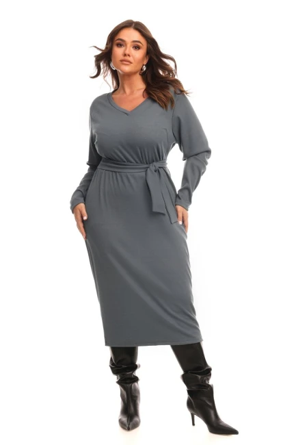 Платье из рельефного трикотажа с v-вырезом – фото – Plus Size 50–64 – Моно-Стиль