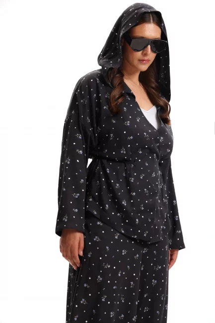 Блузка кимоно с капюшоном и принтом