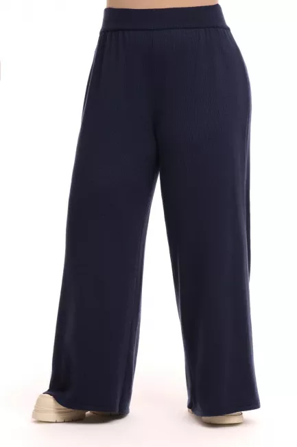 Темно-синие палаццо regular fit из вязаного смесового хлопка Темно-синие палаццо regular fit из вязаного смесового хлопка