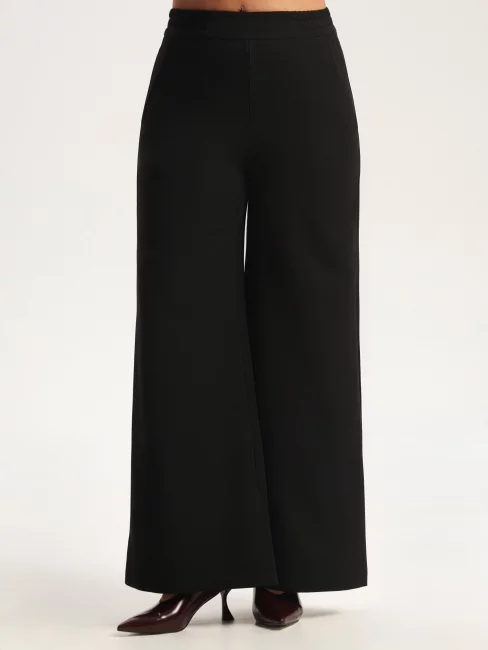 Брюки палаццо черного цвета из смесовой шерсти