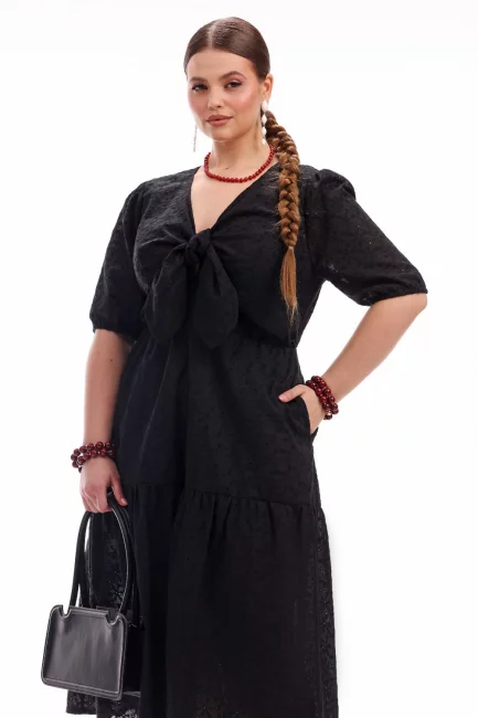 Платье из шитья с бантом и ярусной юбкой – фото – Plus Size 50–64 – Моно-Стиль