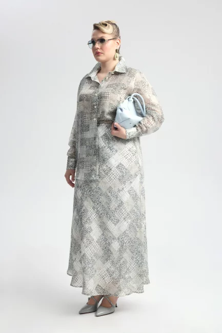 Юбка макси из поливискозы с серым принтом