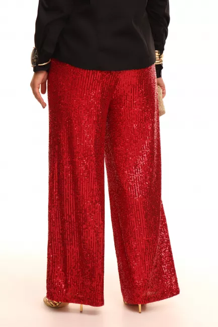 Красные палаццо с пайетками на подкладке
