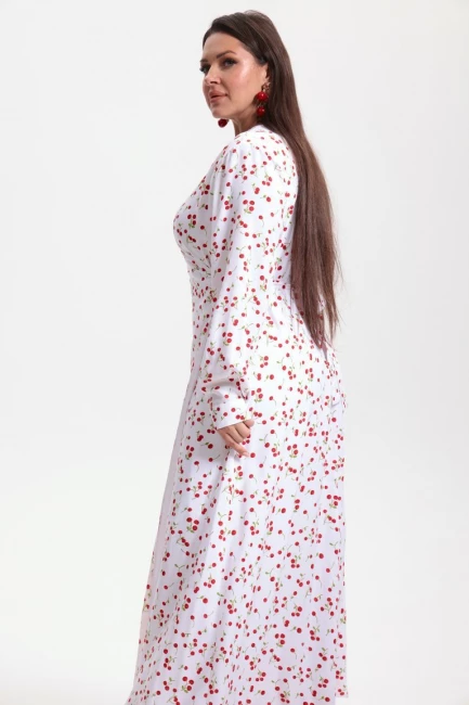 Платье макси на запáхе с принтом вишня – фото – Plus Size 50–64 – Моно-Стиль