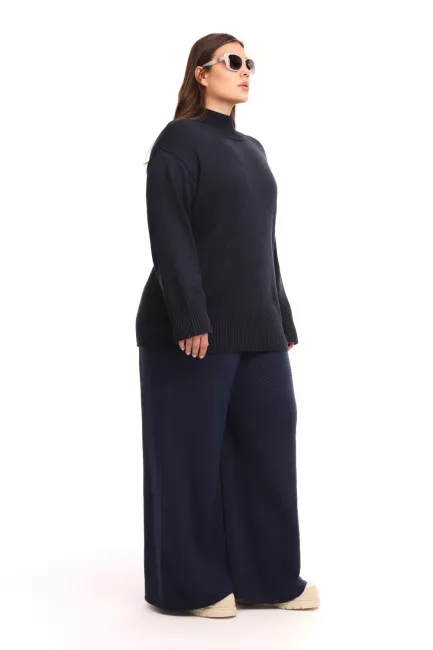 Темно-синие палаццо regular fit из вязаного смесового хлопка Темно-синие палаццо regular fit из вязаного смесового хлопка