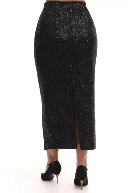 Макси юбка прямого кроя с черными пайетками и подкладкой