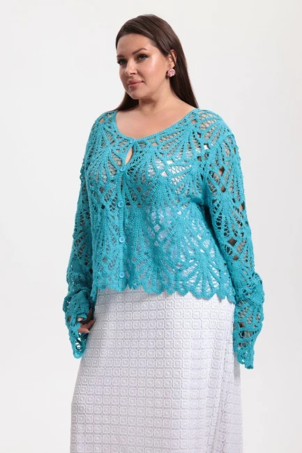 Кардиган кроше из хлопка – фото – Plus Size 50–64 – Моно-Стиль