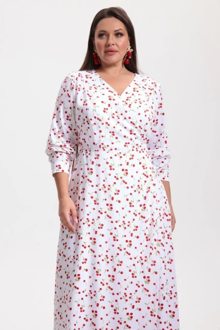 Платье макси на запáхе с принтом вишня – фото – Plus Size 50–64 – Моно-Стиль