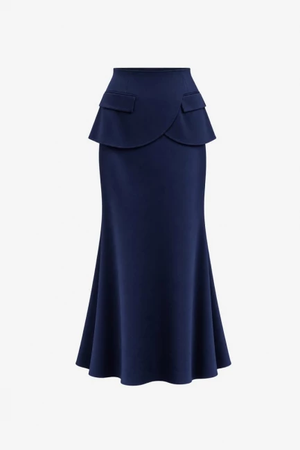 Юбка из синей поливискозы с баской – фото – Plus Size 50–64 – Моно-Стиль