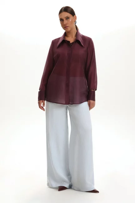 Блузка из тенселя с модельным воротником