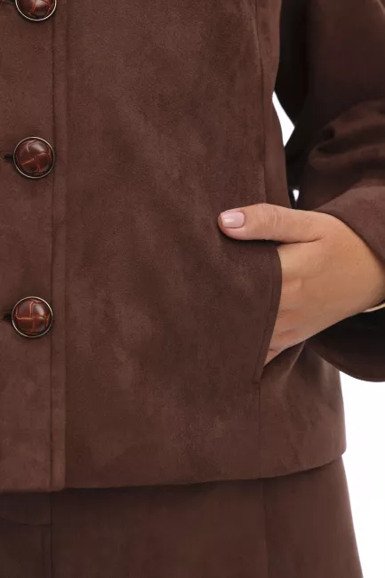 Куртка жакет из экозамши с акцентным  воротником