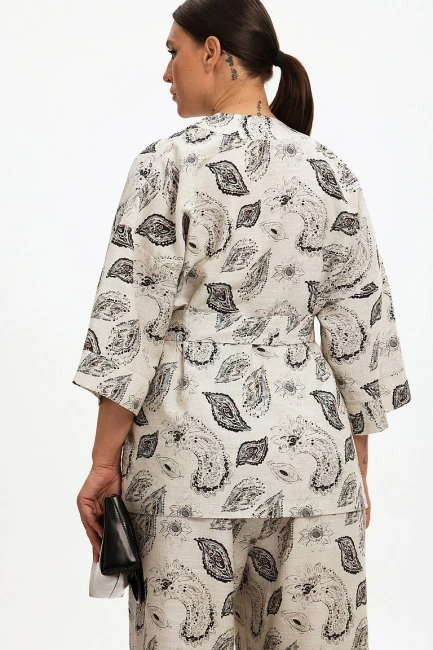 Кимоно на запа́хе изо льна с принтом – фото – Plus Size 50–64 – Моно-Стиль
