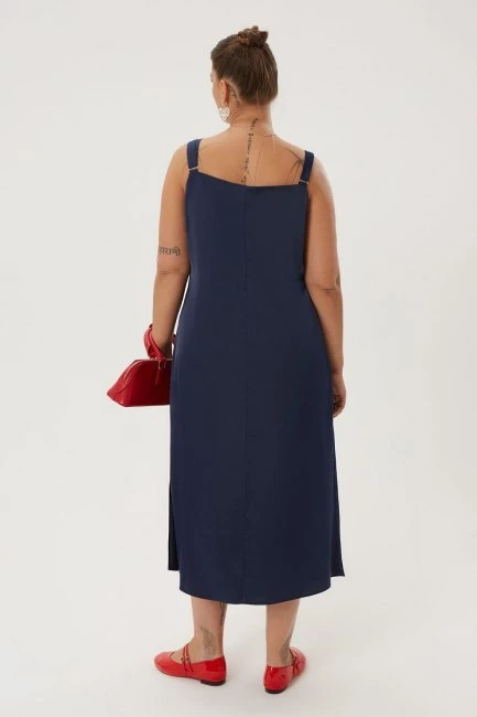 Платье слип темно-синего цвета без подкладки