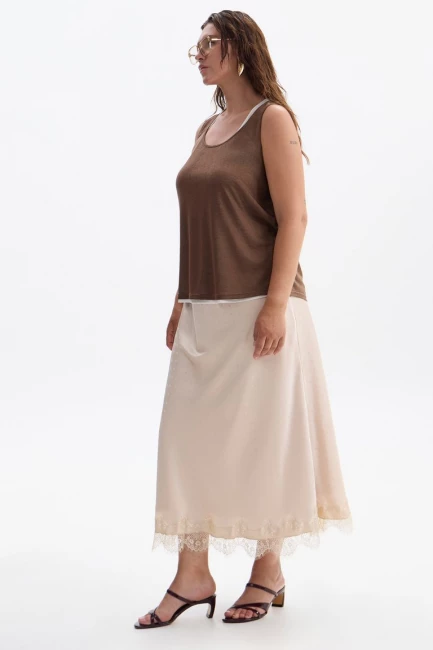 Юбка слип с кружевом и принтом сердечки – фото – Plus Size 50–64 – Моно-Стиль