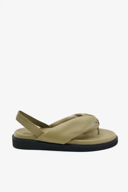 Вьетнамки объемные из оливковой кожи