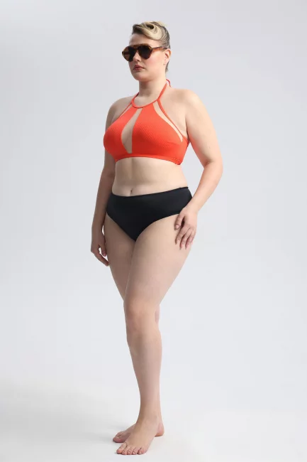 Топ бра халтер из ткани в рубчик со вставками сетка – фото – Plus Size 50–64 – Моно-Стиль