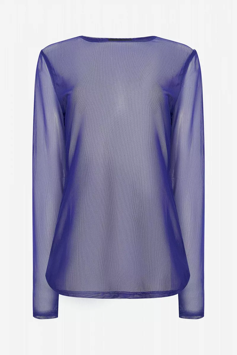 Лонгслив синий из полупрозрачной ткани