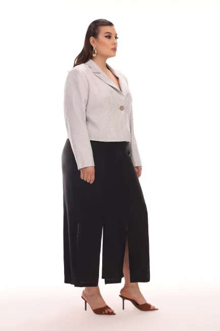 Юбка макси черного цвета изо льна с разрезами