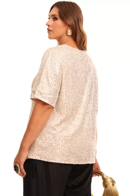 Молочная блузка тишот с пайетками и подкладкой