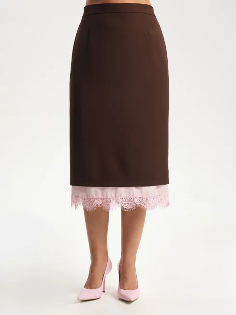 Юбка карандаш с подкладкой и кружевом