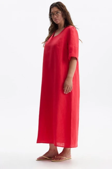 Платье изо льна красного цвета – фото – Plus Size 50–64 – Моно-Стиль