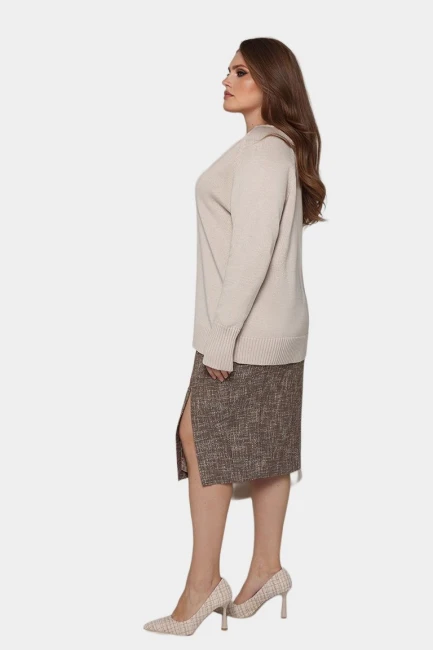 Юбка твидовая бежевого цвета – фото – Plus Size 50–64 – Моно-Стиль