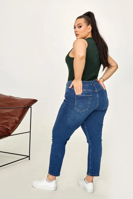 Зауженные джинсы slim синего цвета с большими размерами одежды для женщин