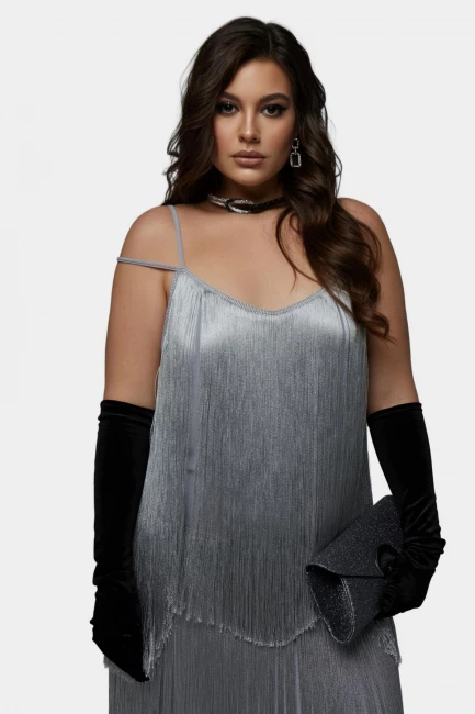 Платье на лямках и с бахромой – фото – Plus Size 50–64 – Моно-Стиль