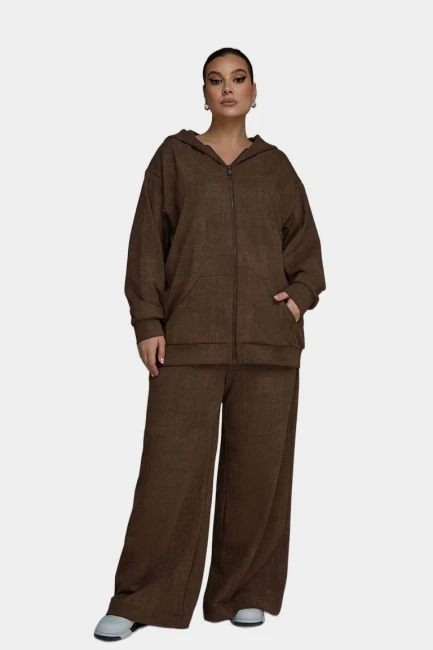 Худи-зип коричневого цвета с эффектом гармент дай – фото – Plus Size 50–64 – Моно-Стиль