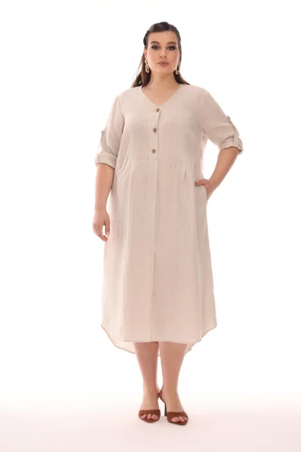 Платье изо льна с расклешенной юбкой – фото – Plus Size 50–64 – Моно-Стиль