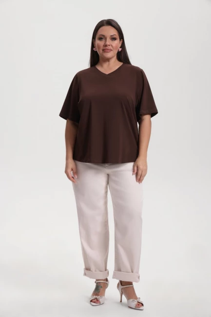 Футболка с вырезом из хлопка – фото – Plus Size 50–64 – Моно-Стиль